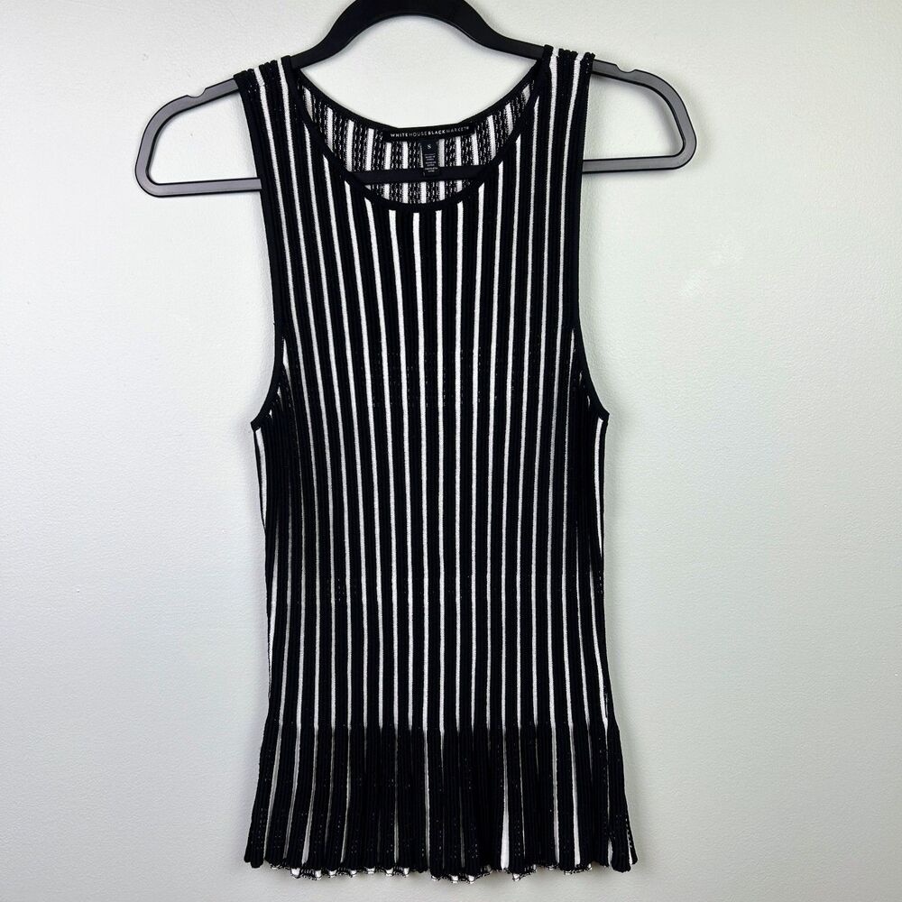 White House Black Market Striped Peplum Sweater Tank Sleeveless Rib Knit Top  S - Picture 3 of 11